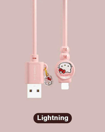 Sanrio Hello Kitty Kuromi Type C Fast Charging Cable - Cinnamoroll Design for iPhone, Huawei, Xiaomi - 100mm Length - TPE + PVC Material - Perfect Gift Boxed