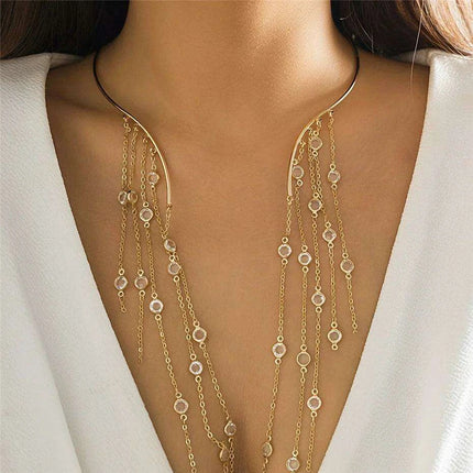 Vintage Gothic Star Crystal Necklace with Sequined Tassel Detail