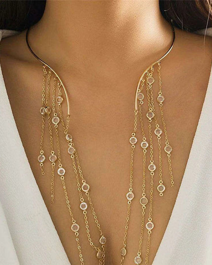 Vintage Gothic Star Crystal Necklace with Sequined Tassel Detail