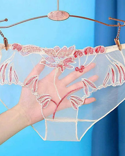 Luxe Floral Lace Low-Rise Seamless Briefs - Sheer Ultra-Thin Women's Lingerie