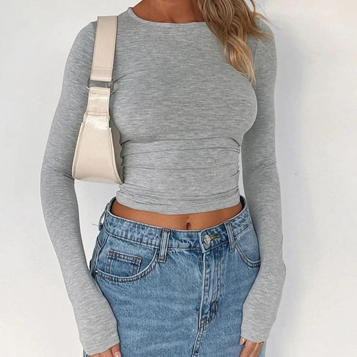 Chic Y2K Vibes: Women's Slim Fit Long Sleeve Top - Retro Street Style Essential