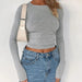 Winter Elegance: Women's Bodycon Long Sleeve Tee - Y2K-Inspired Solid Top