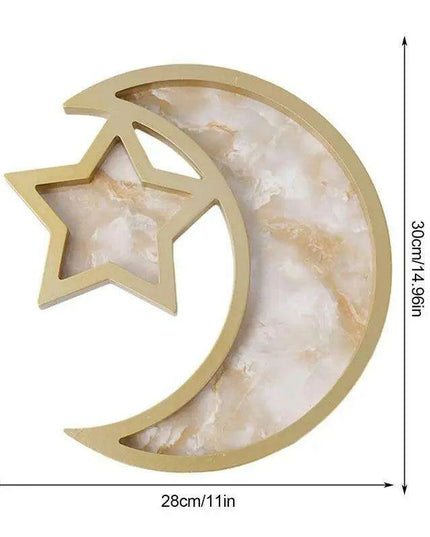 Elegant Wooden Eid Serving Tray with Star and Moon Design - Perfect for Festive Home Decor and Gifting
