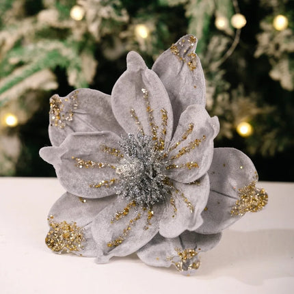 Artificial Glitter Christmas Flower Ornament, Assorted Styles & Colours