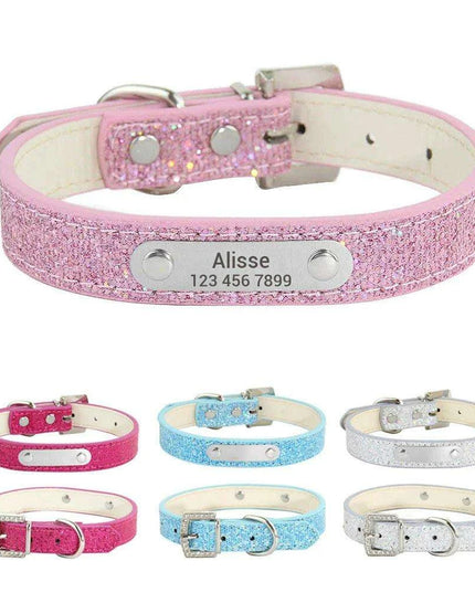 Glamorous Personalized Engraved Leather Dog Collar with Sparkling Accents