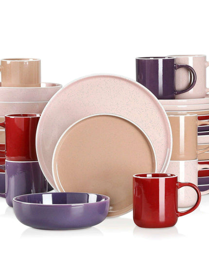 Apricot Elegance: Sesame Glazed Stoneware Dinnerware Set - 16/32/48 Piece Collection of Plates, Bowls, and Mugs