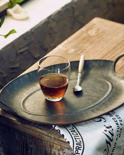 Antique-Inspired European Wrought Iron Serving Tray with Elegant Handles