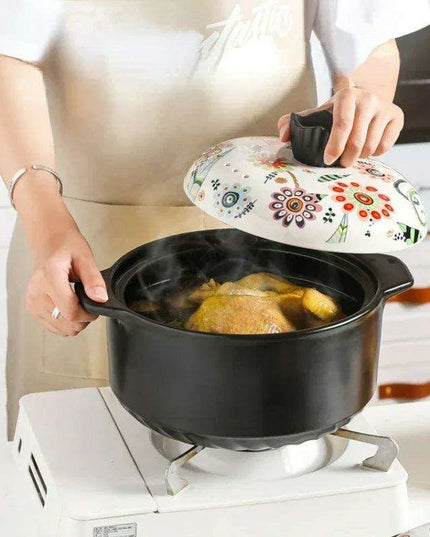 Artisan Japanese Ceramic Stew Pot with Artistic Design and Ample Capacity