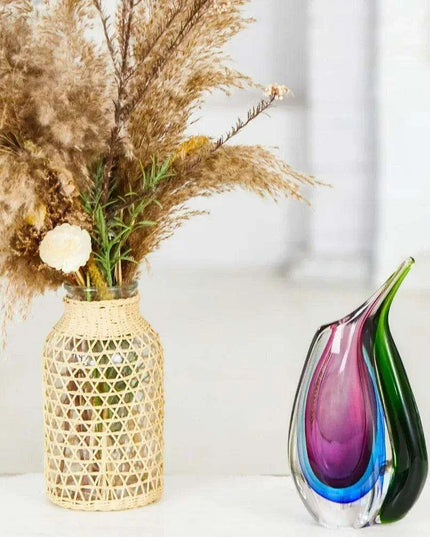 Vibrant Handcrafted Sommerso Glass Teardrop Vase - 9.5" Artistic Centerpiece