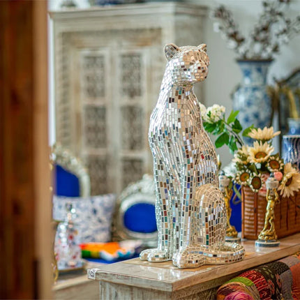Modern Indoor Home Decor Art Cheetah Sculpture Mosaic Glass Leopard An