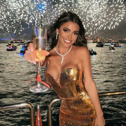 Glistening Gold Sequin Strapless Bodycon Mini Dress for Women