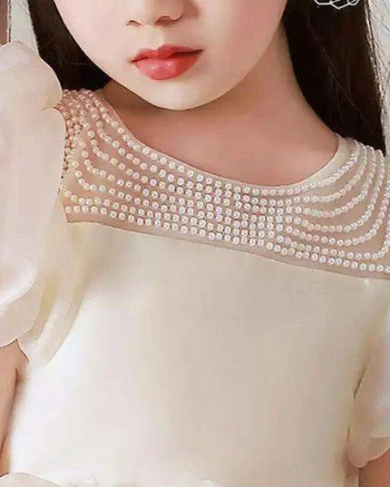 Charming Girls' Princess Ball Gown with Elegant Beading and Bow for Birthday Parties and Performances