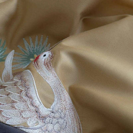 Exquisite Pine Crane Embroidered Luxury Egyptian Cotton Bedding Set with Duvet Cover and Sheets