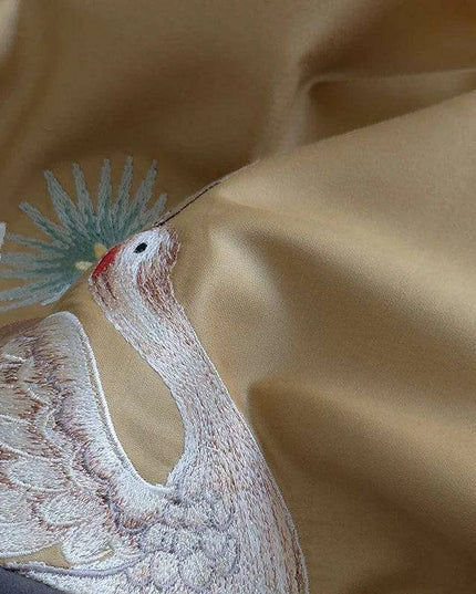 Exquisite Pine Crane Embroidered Luxury Egyptian Cotton Bedding Set with Duvet Cover and Sheets