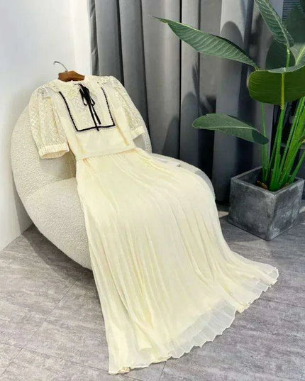 Chic Summer A-linen Sweetheart Lace Puff-sleeve Dress for Women