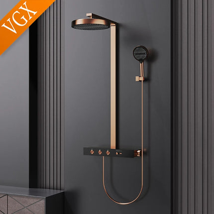 VGX Luxury Concealed Shower System Set with Brass Rainfall Head & Gold