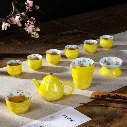 Portable Handcrafted Jade Porcelain Tea Set with Chic Travel Case: Elegance On-the-Go