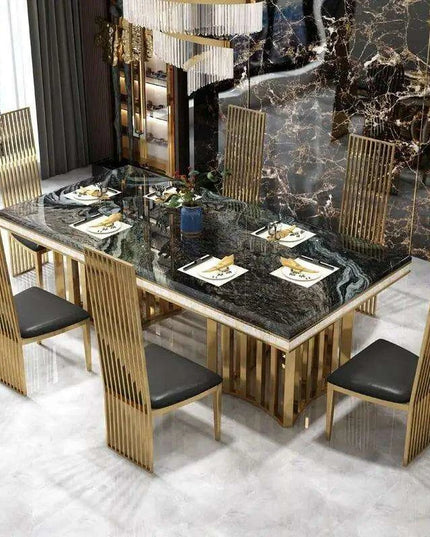 Exquisite Italian-Inspired White Marble Dining Set with Sleek Stainless Steel Chairs - Limited Edition