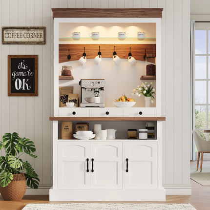 Starmall Farmhouse Bar Cabinet 72" with LED Lights & Adjustable Shelve