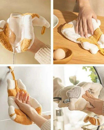 Adorable Cat-Themed Quick-Dry Coral Fleece Towel Set - Plush Hand Towel Essentials