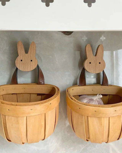 Charming Bamboo Wall-Mounted Basket for Scallions, Ginger, and Garlic Storage