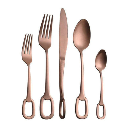Elegant 5-Piece Stainless Steel Cutlery Set with Stylish Hanging Handles for a Luxurious Dining Experience