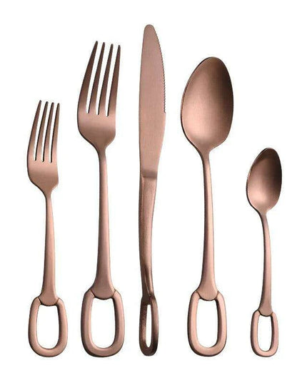 Elegant 5-Piece Stainless Steel Cutlery Set with Stylish Hanging Handles for a Luxurious Dining Experience