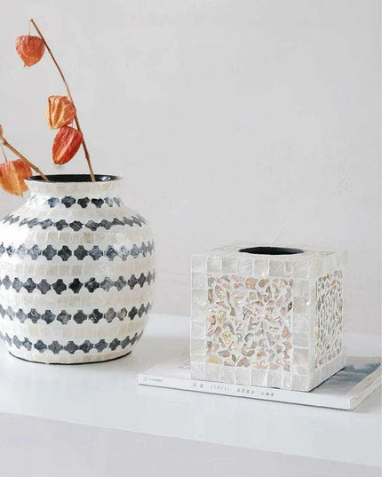 Elegant Handcrafted Mother of Pearl Tissue Box - Unique Artisan Decor for a Chic Home Upgrade