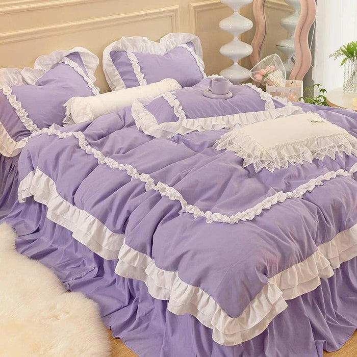 Elegant Korean-Inspired Bedding Set with Quilt Cover, Pillowcases, and Flat Sheets