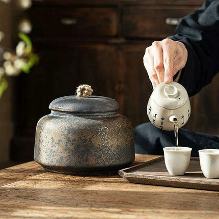 Elegant Vintage Gilt Ceramic Tea Pot - Artistic Storage Solution and Stylish Home Accent