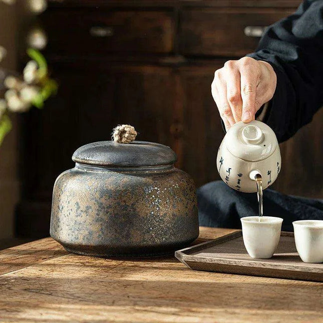 Elegant Vintage Gilt Ceramic Tea Pot - Artistic Storage Solution and Stylish Home Accent