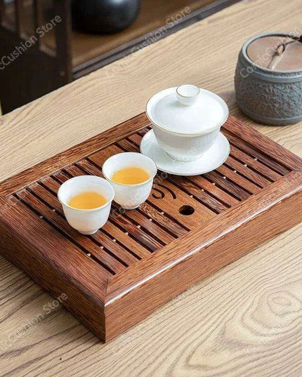 Luxurious Rosewood Tea Serving Tray with Convenient Storage Drawer - Stylish Wooden Table for Home Use