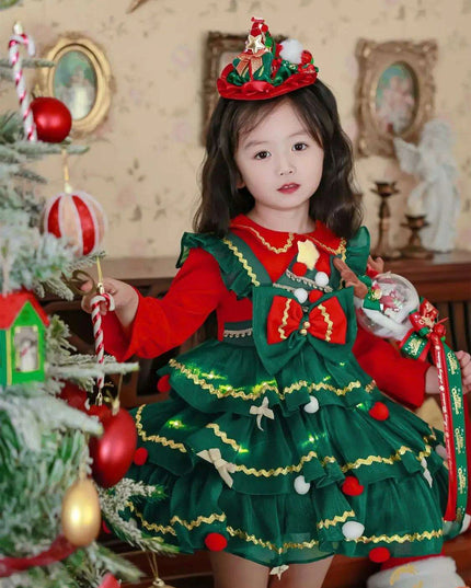 Enchanted Winter Velvet Princess Dress for Girls with Elegant Layered Design