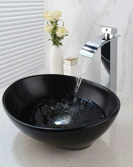 Artisan Hand-Painted Tempered Glass Sink Ensemble with Modern Chrome Faucet
