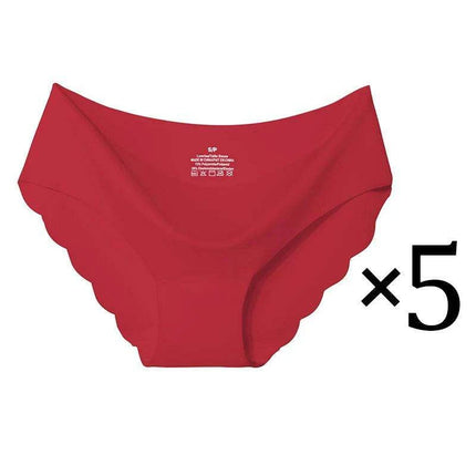 5-Pack Women's Seamless Ice Silk Briefs - Comfortable 2XL Solid Color Underwear with Wave Design