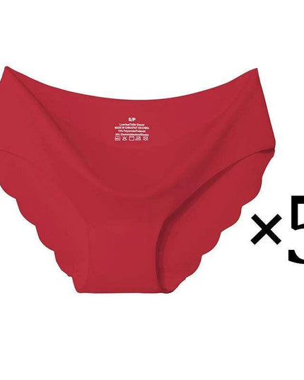 5-Pack Women's Seamless Ice Silk Briefs - Comfortable 2XL Solid Color Underwear with Wave Design