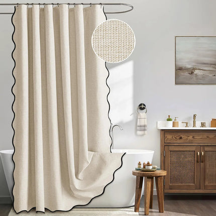 Waterproof Faux Linen Shower Curtain with Scalloped Edge – 14 Colours