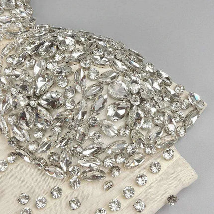 Radiant Crystal Embellished Sheath Dress - Chic Above Knee Gown for Weddings and Special Events