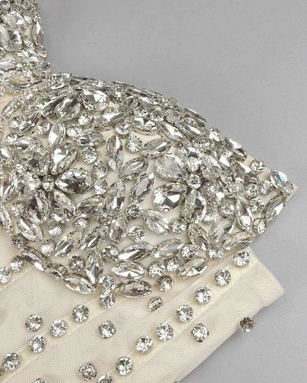 Radiant Crystal Embellished Sheath Dress - Chic Above Knee Gown for Weddings and Special Events