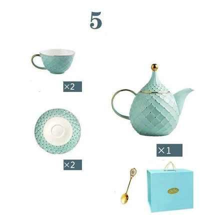 Elegant European Bone China Coffee and Tea Set with Chic Ceramic Teapot