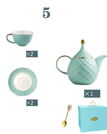 Elegant European Bone China Coffee and Tea Set with Chic Ceramic Teapot