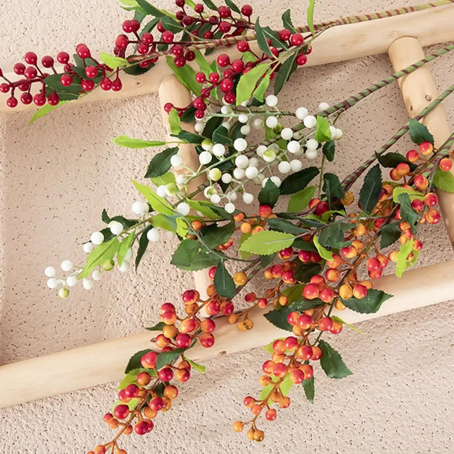 70 cm Artificial Berry Branches with Green Leaves