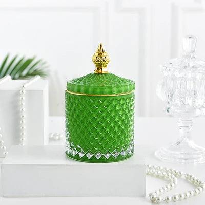 Amber Radiance Crystal Glass Storage Jar with Lid for Jewelry and Event Decor