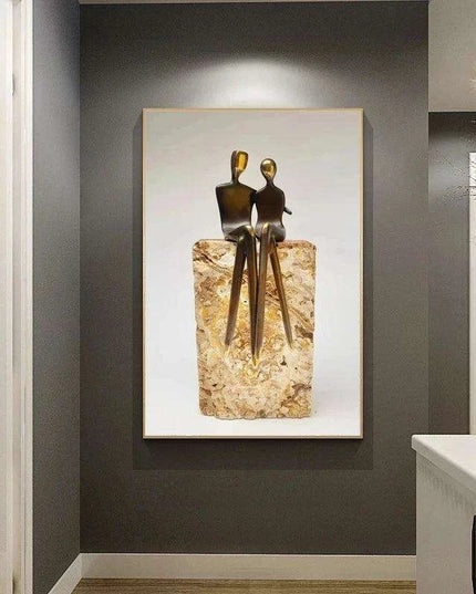 Romantic Golden Lovebirds Canvas Artwork - Elegant Home Accent Decor