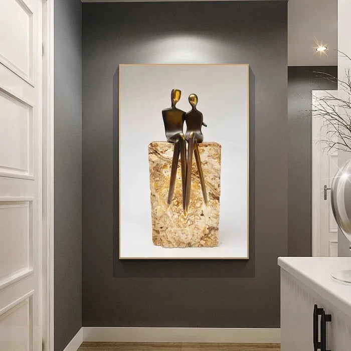 Golden Lovebirds Romance Canvas Wall Art - Elegant Home Decor Accent