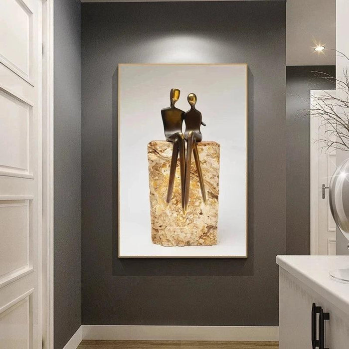 Romantic Golden Lovebirds Canvas Artwork - Elegant Home Accent Decor