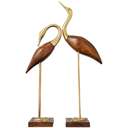 Xin Yi Wooden Crane Bird Sculpture - Brass Home Décor Figurine