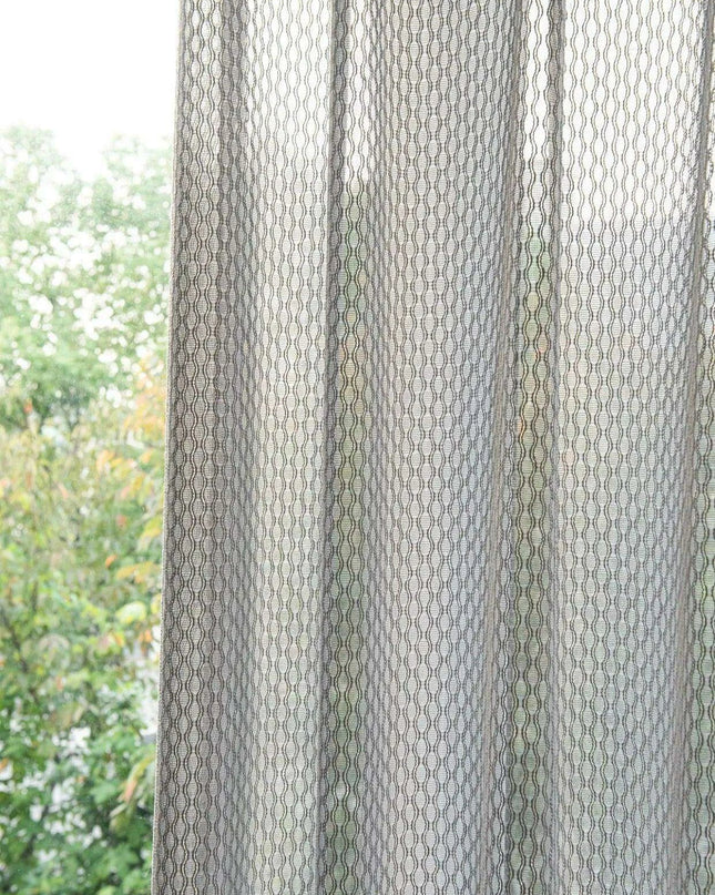 Beige Bohemian Cotton Linen Window Treatments with Grey Tulle