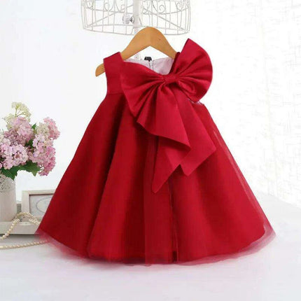 Korean-Inspired Elegant Big Bow Dress for Baby Girl's First Birthday Celebration 2023