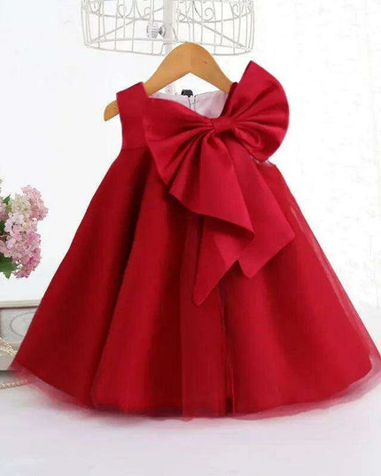 Korean-Inspired Elegant Big Bow Dress for Baby Girl's First Birthday Celebration 2023
